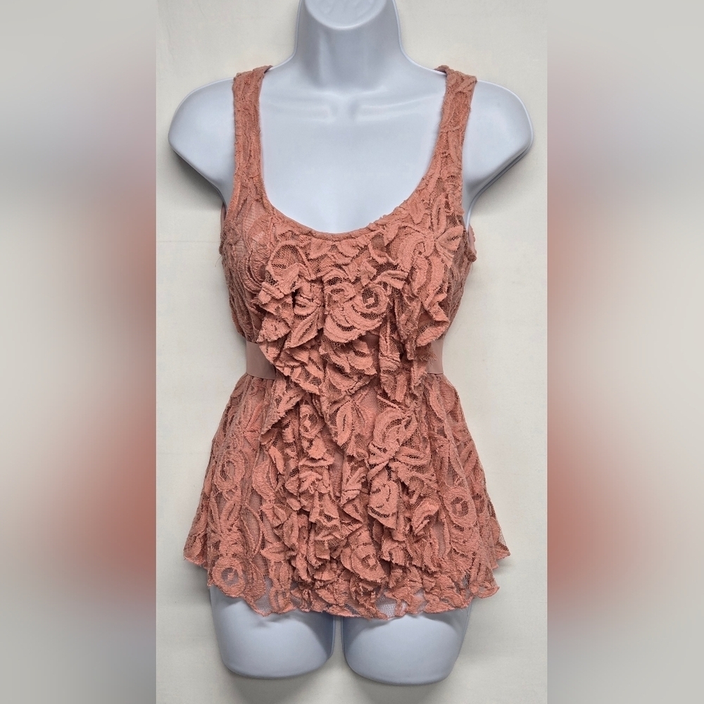 Wetseal M Lace Top Tie Back Ribbon Coral Rose Color Sleeveless New